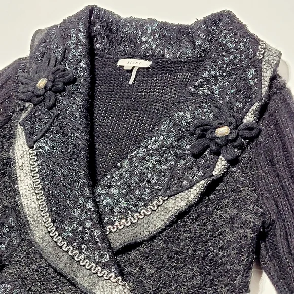Sioni Women's Cardigan Vintage Inspired Artsy Black Wool & Mohair Blend (L) - Picture 15 of 15